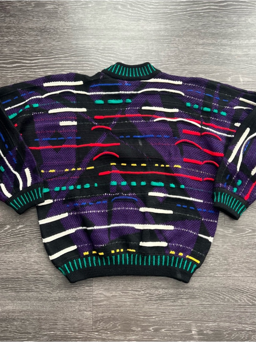 Authentic Vintage COOGI Australia 3D Knit Sweater - Purple & Black Abstract - Picture 6 of 9